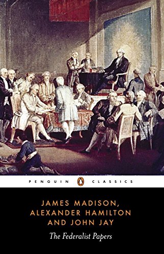 Book cover depicting a painting of men in 18th-century attire, “The Federalist Papers.”