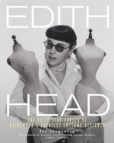 Black and white book cover featuring Edith Head posing with two dressmaker mannequins.
