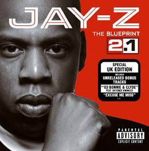 Jay-Z’s “Blueprint 2.1” CD cover featuring a portrait of the artist.
