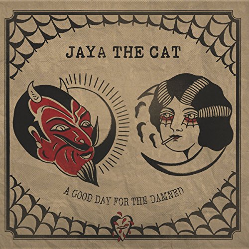 Vinyl album cover with illustrated devil mask and woman’s face.