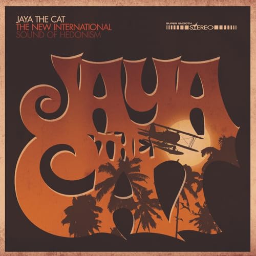 Vinyl album cover featuring stylized text over a sunset scene with palm trees and plane.