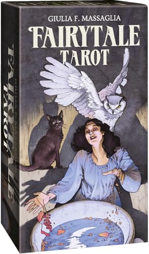 Boxed tarot deck featuring a woman, owl, and black cat illustration.