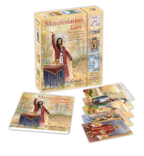 Boxed tarot deck with illustrated cards and guidebook, featuring ethereal artwork.