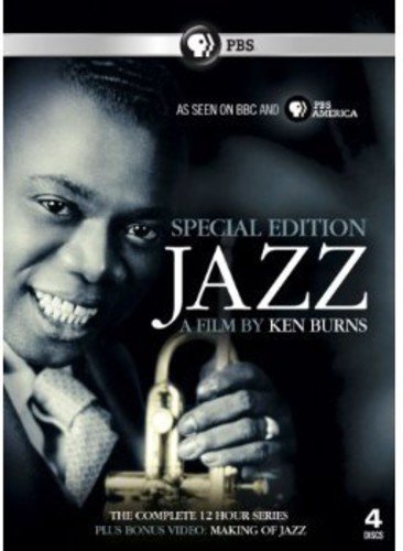 DVD cover for Ken Burns’ “Jazz” featuring Louis Armstrong and a trumpet.