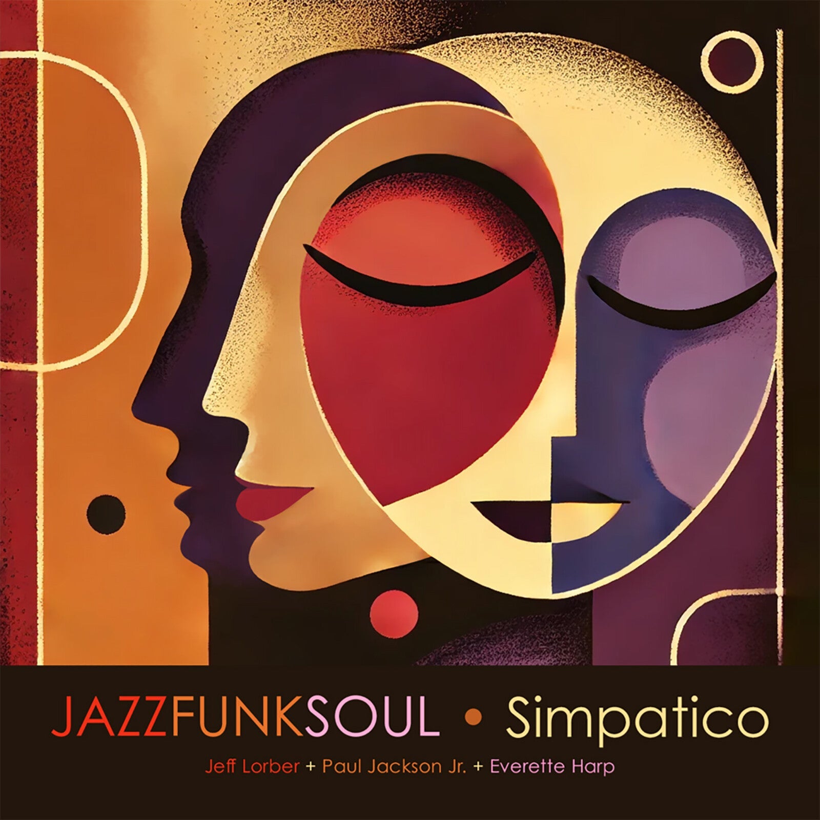 CD cover with abstract faces in orange, purple, and black tones.