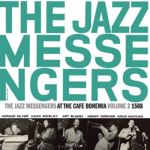 Album cover for "The Jazz Messengers At The Cafe Bohemia Volume 2" with musicians.