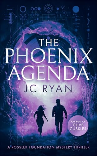 Book cover: “The Phoenix Agenda” thriller with figures running in a city.