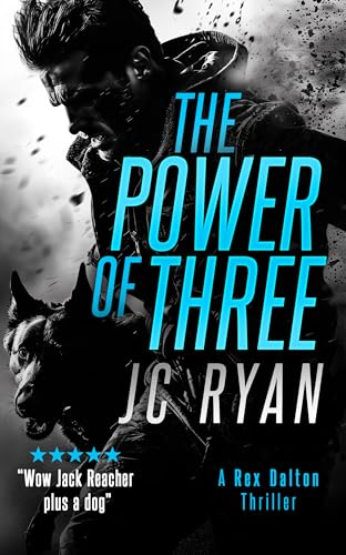 Book cover: man with dog, gritty action thriller, blue title text.