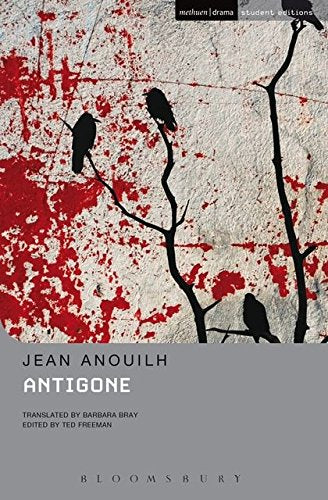 Book cover for Antigone by Jean Anouilh featuring silhouettes of birds on branches.