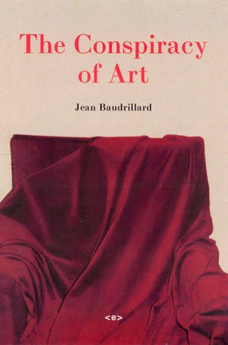 Book cover: “The Conspiracy of Art” by Jean Baudrillard, with red fabric.