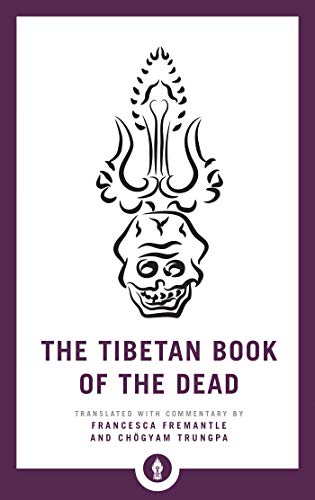 Book cover: skull illustration above title "The Tibetan Book of the Dead.