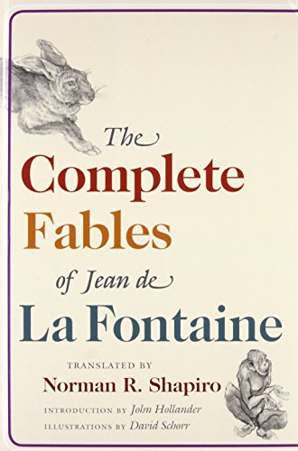 Book cover: "The Complete Fables of Jean de La Fontaine" with rabbit illustration.