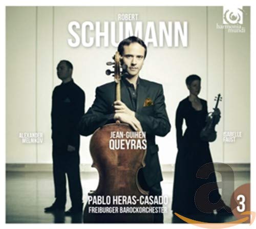CD cover featuring cellist Jean-Guihen Queyras and musicians in black attire.