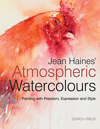 Book cover: watercolour painting of a red bird, title "Atmospheric Watercolours".