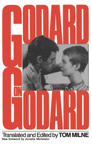 Book cover: "Godard On Godard" featuring a black and white portrait of Jean-Luc Godard.