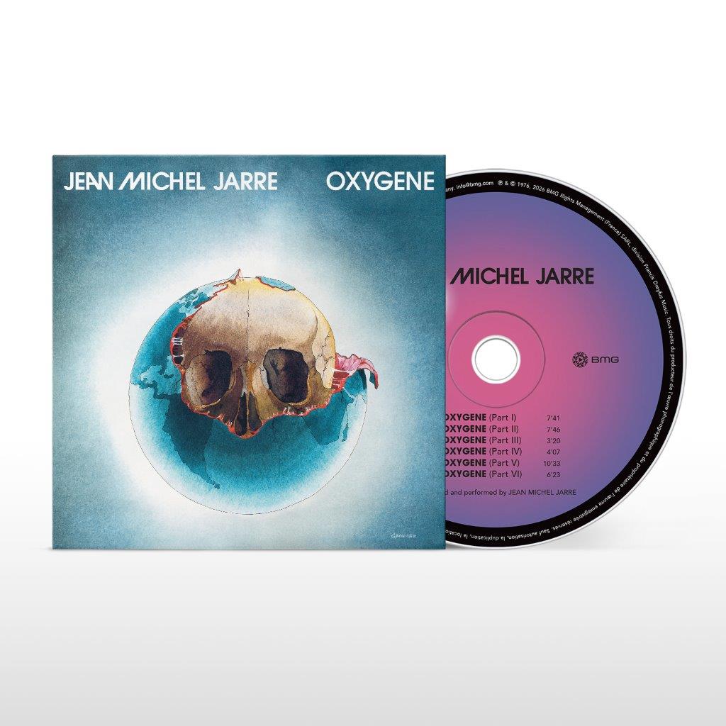 CD case for Jean-Michel Jarre’s “Oxygene” with skull and Earth image.