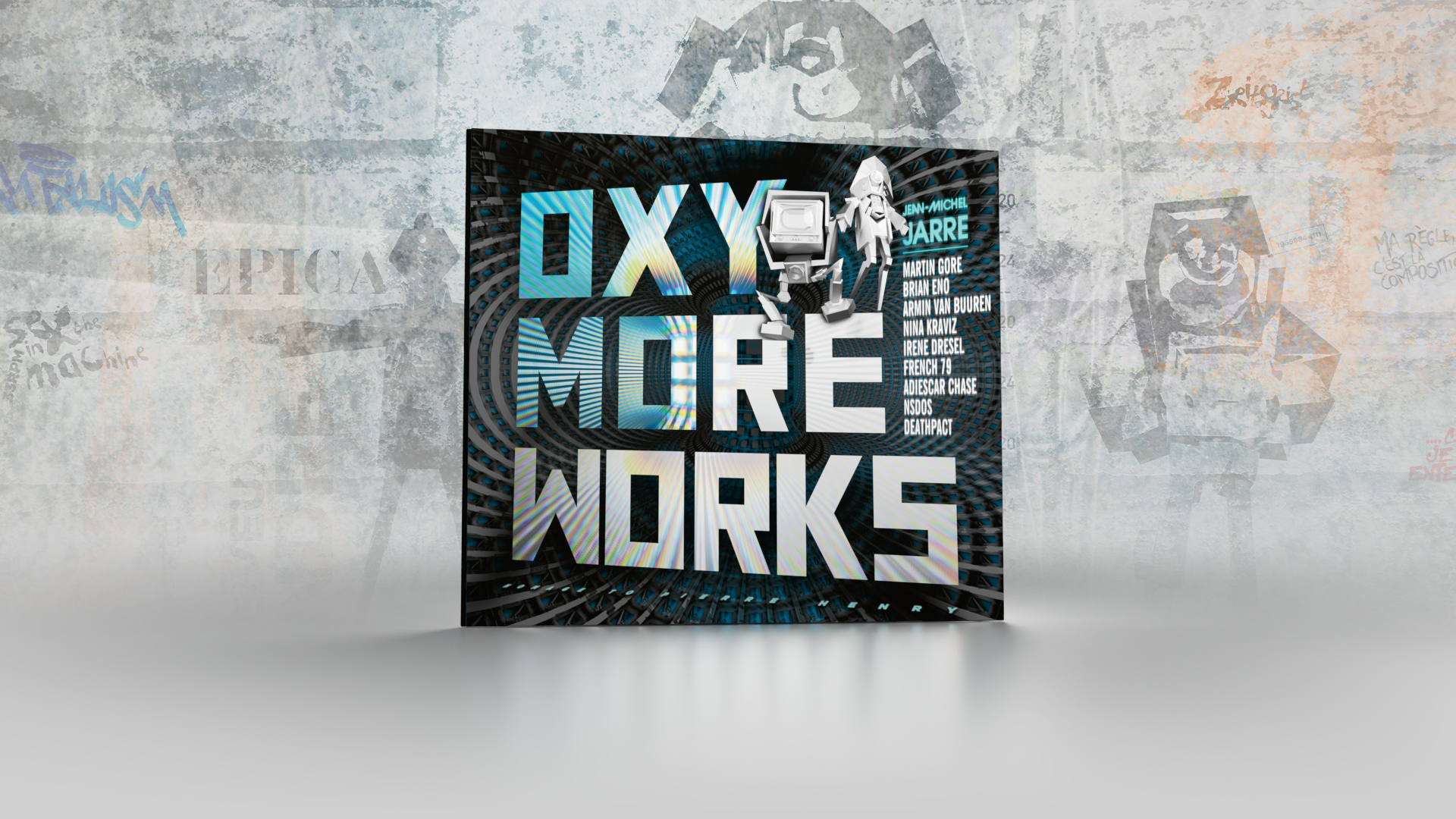 Jean-Michel Jarre “Oxymoreworks” CD cover with blue and white text.