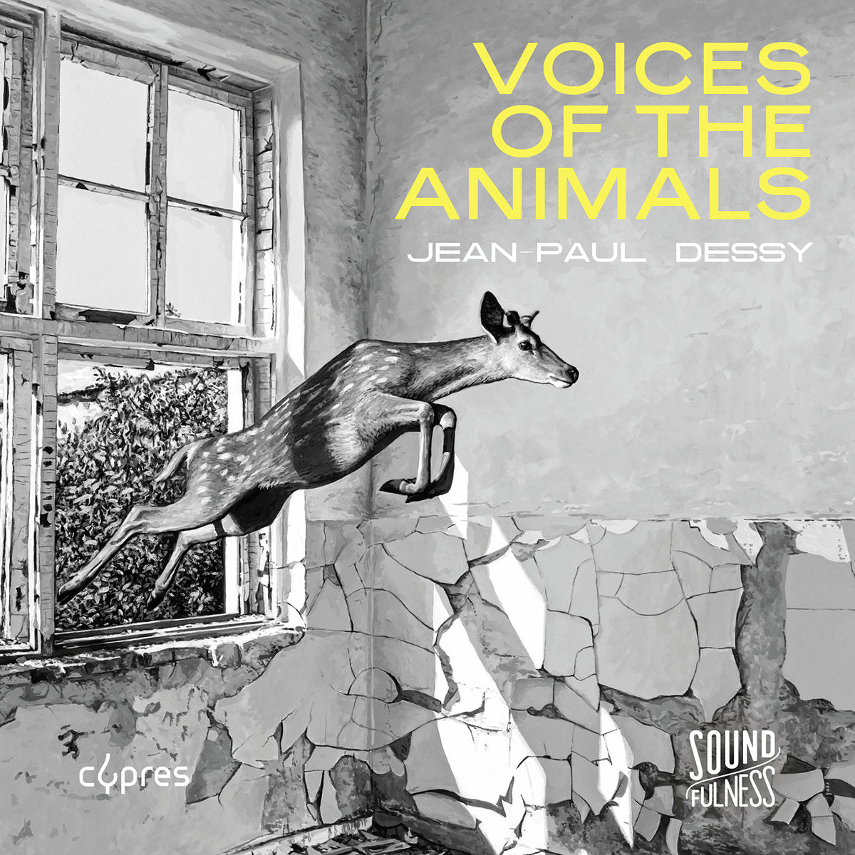 CD cover: leaping deer illustration before a crumbling wall and window.