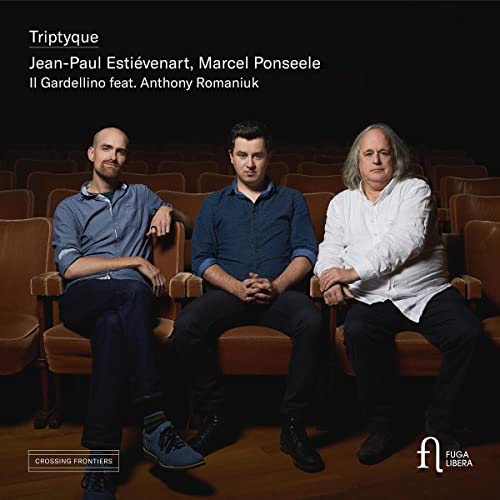 CD cover featuring three men seated in a theater, dark background.