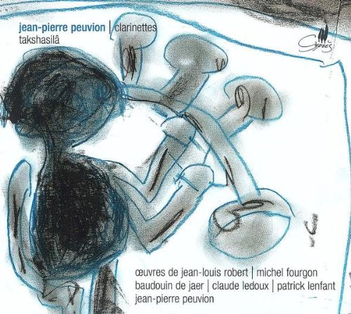 "CD cover with abstract charcoal drawing of a person playing clarinet."