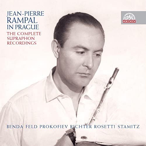 Jean-Pierre Rampal holding a flute, album cover for classical recordings.