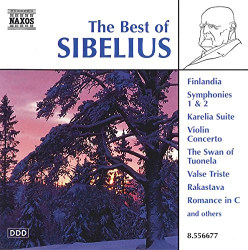 CD cover titled The Best of Sibelius featuring a snowy forest and composer portrait.