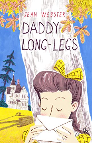 Vintage book cover: girl with letter, castle, and tree branches.
