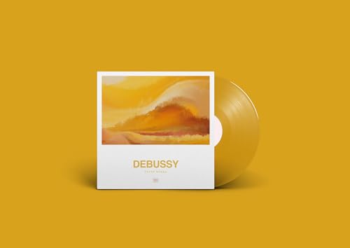 Vinyl record cover for Debussy piano works featuring an abstract yellow landscape painting.