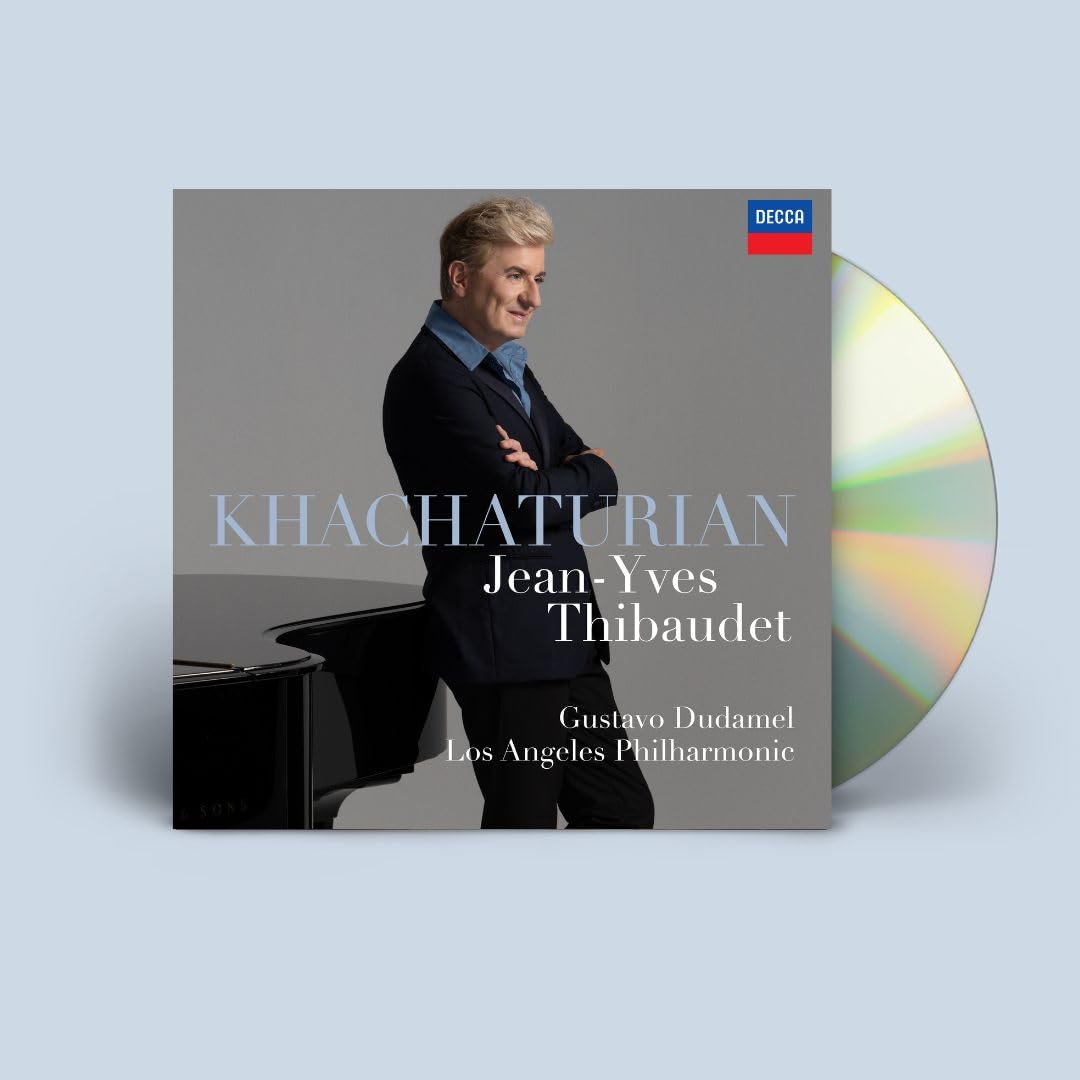 CD cover featuring pianist Jean-Yves Thibaudet and a silver disc.
