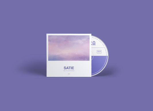 CD cover for Jean-Yves Thibaudet’s Satie piano works, pastel sky background.