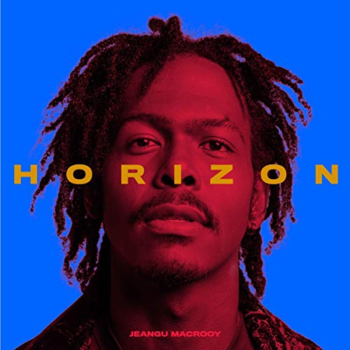 Jeangu Macrooy portrait with red tint and yellow "HORIZON" text.