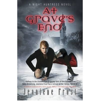 Book cover: woman in black, spooky church, foggy landscape, red title.