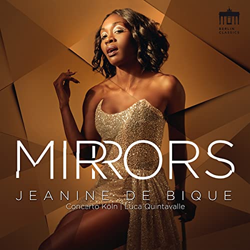 CD cover featuring Jeanine De Bique in a gold dress, with geometric background.