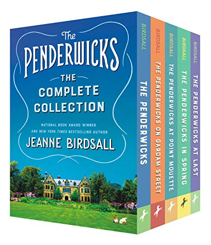 A boxed set of five Penderwicks books featuring a blue cover with a house image.
