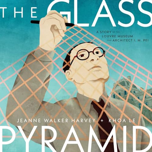 I.M. Pei with a glass pyramid design, book cover illustration.