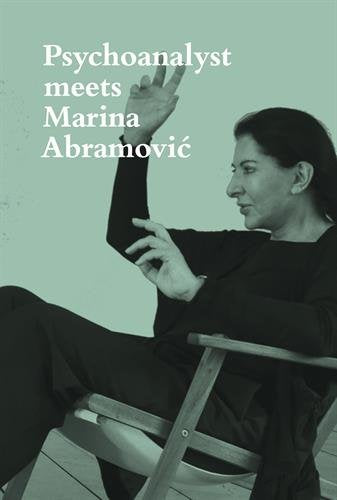 "Black and white book cover with Marina Abramovic sitting in a chair."