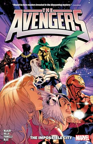 Avengers comic book cover featuring six superheroes against a cosmic background.