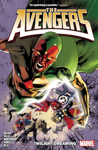 Avengers comic book cover featuring Vision looming over other heroes.