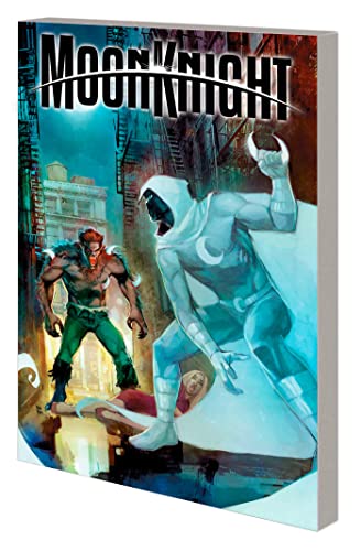 Moon Knight graphic novel cover featuring the hero and a cityscape.