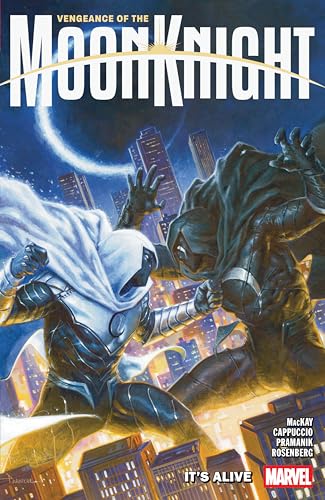 Comic book cover featuring Moon Knight in a dynamic, shadowed pose.