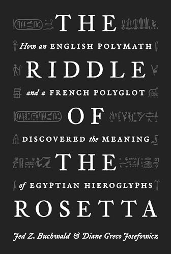 Book cover featuring Egyptian hieroglyphs and large title text: “The Riddle of the Rosetta.”