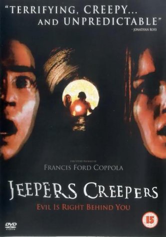 Jeepers Creepers" DVD cover with a frightened face and glowing tunnel.