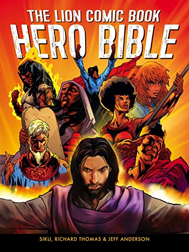 Comic book cover depicting biblical figures as superheroes in vibrant colors.