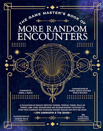 Book cover with gold geometric art of a black hole on a blue background.