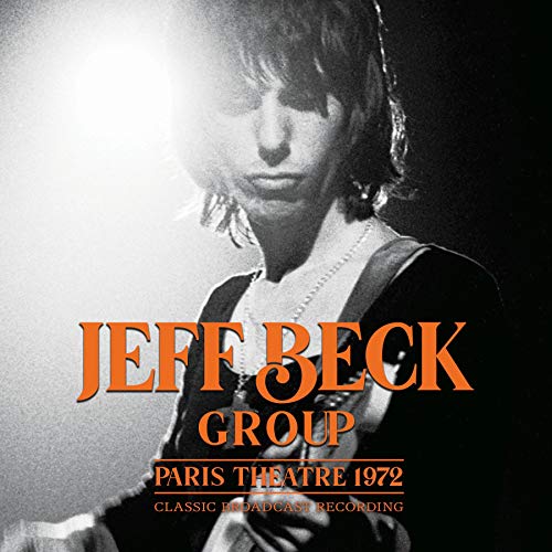 Black and white portrait of Jeff Beck with orange album title text.