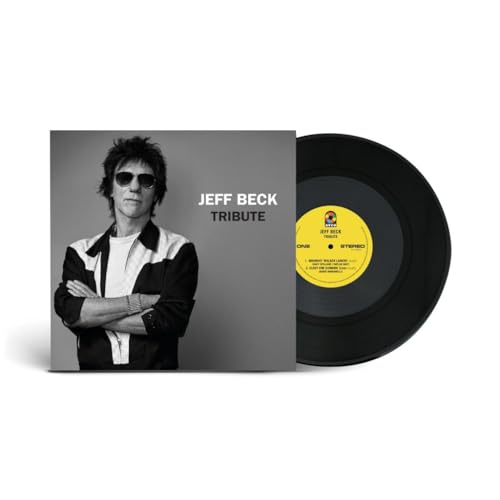 Jeff Beck "Tribute" vinyl record with album cover featuring a portrait.