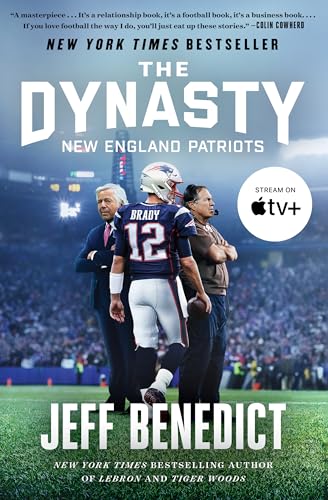 Book cover for "The Dynasty" about the New England Patriots, with Brady and Belichick.