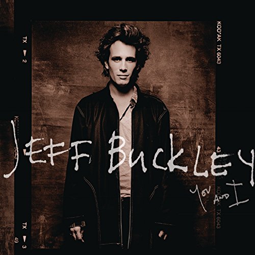 Sepia-toned portrait of Jeff Buckley wearing a jacket with album text overlaid.