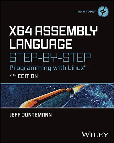 Book cover: "X64 Assembly Language Step-by-Step," 4th edition, with a rocket.