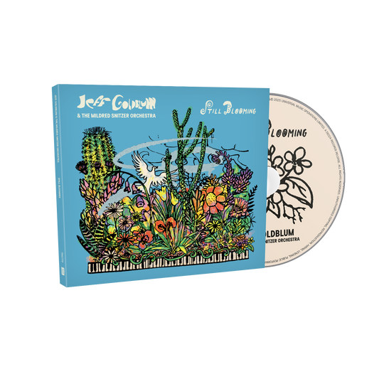 Jeff Goldblum “Still Blooming” CD cover with colorful floral illustration.